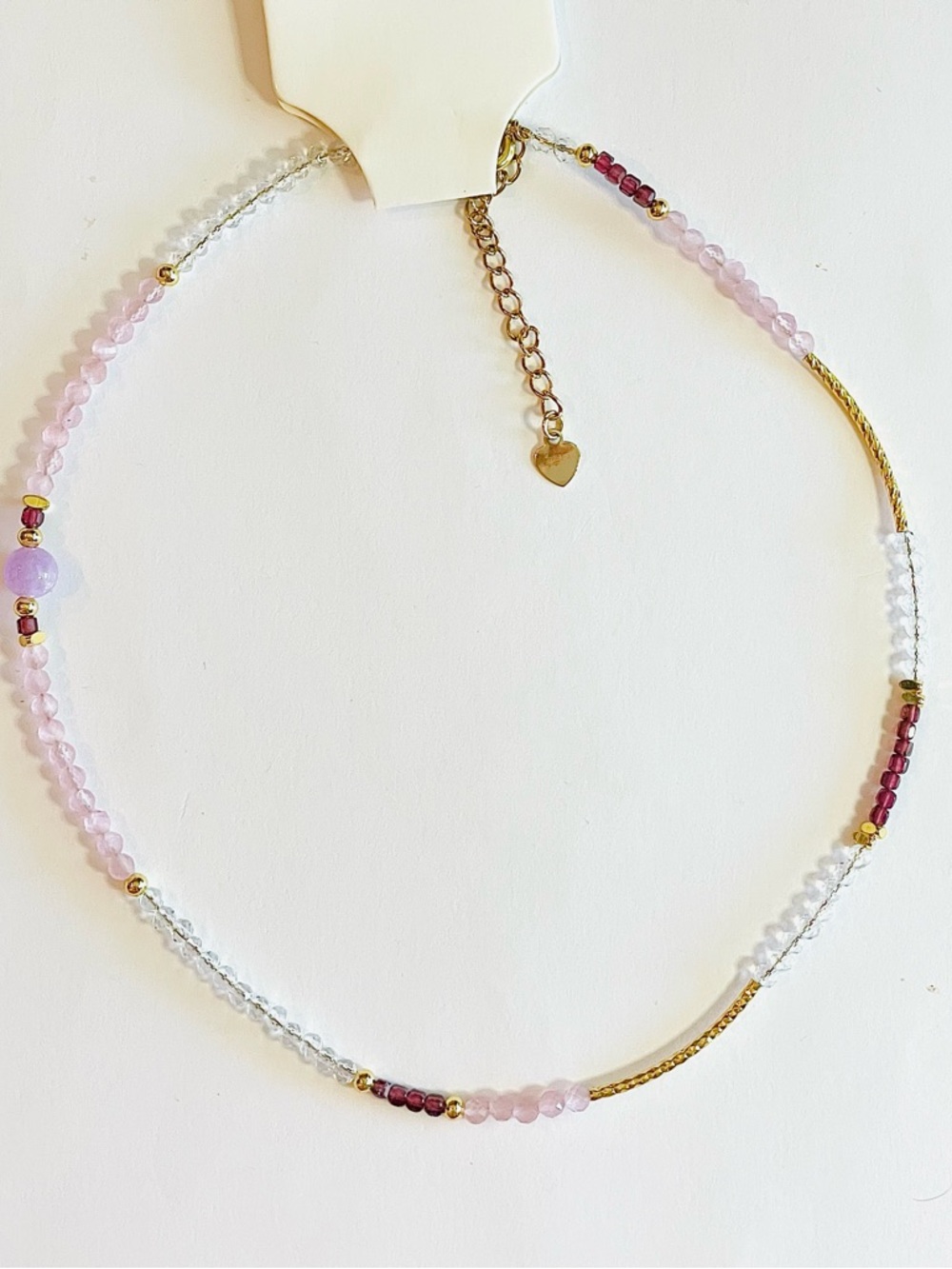 Delicate Lilac & Clear Beaded Women’s Necklace with Gold Accents